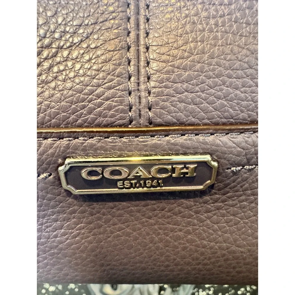 Coach Pebbled Leather Tote Bag Purple Zip Top Shoulder Bag F23284 - Picture 3 of 9